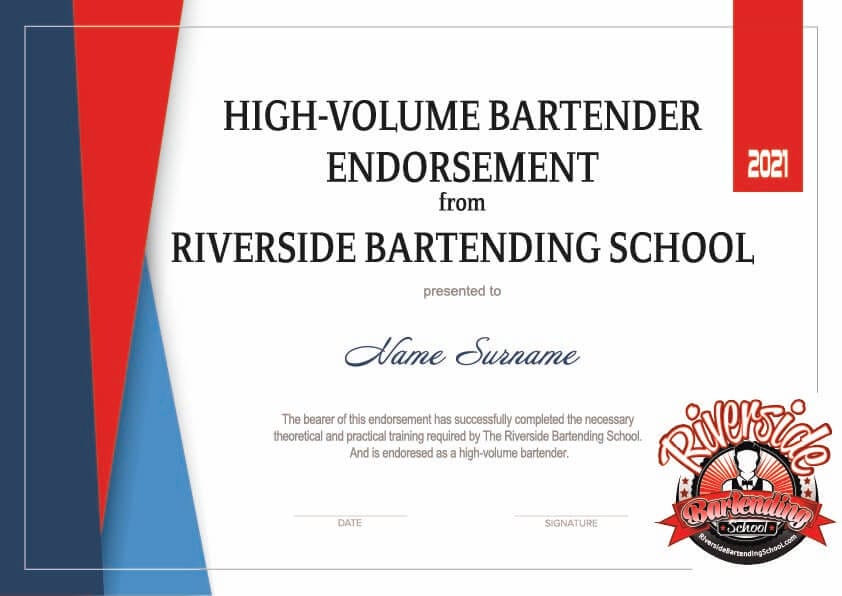 High-volume bartender endorsement