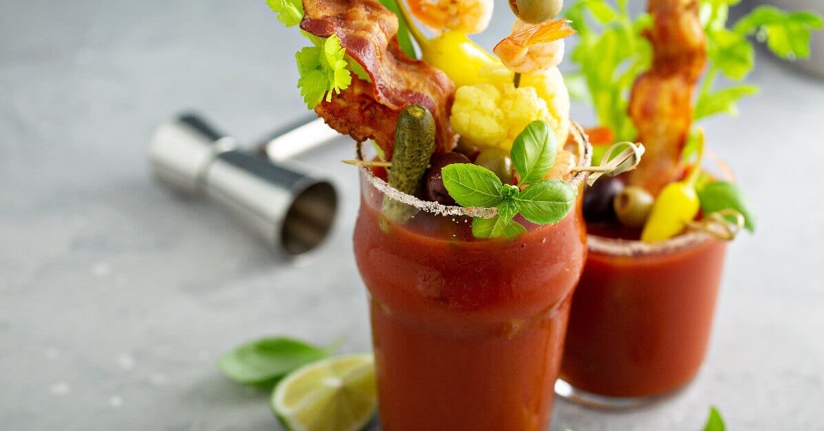 Bloody marys with generous garnish